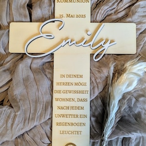Communion cross made of wood, personalized with name and saying – Communion gift for girls and boys – Christian wall cross with engraving