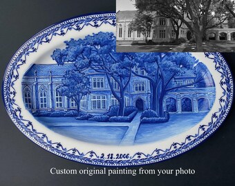 Wedding Venue Portrait Painting - Anniversary Gift for Couple - Custom Venue Artwork from Photo- Wedding Memory Painting- Personalized Plate