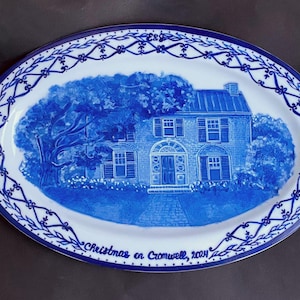 Custom house portrait platter, Hand painted porcelain plate, House portrait from photo, Housewarming gift, Special Christmas gift