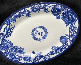 Hand Painted Delft Blue Wedding Plate: Personalized Porcelain Gift