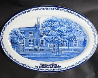Hand-Painted House Portrait Plate: Custom Delft Blue Porcelain Platter