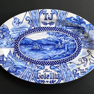 Personalized Family House Platter: Vintage Style Custom Porcelain Plate