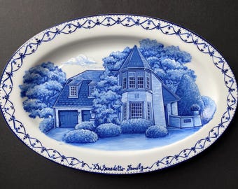Hand-Painted Custom House Plate: Delft Blue Porcelain Platter