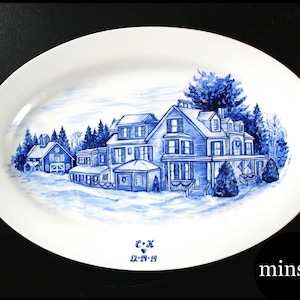 Hand-Painted Custom House Plate: Delft Blue Porcelain Platter