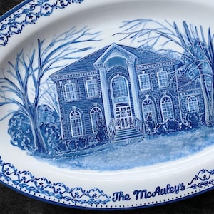 Custom house portrait platter, Hand painted porcelain plate, House portrait from photo, Housewarming gift, Special gift, Portrait artist