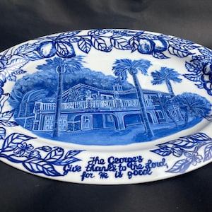 Custom House Portrait Plate: Hand-Painted Porcelain, Delft Blue Style