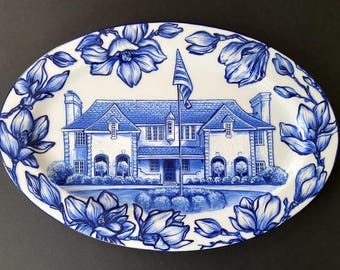 Hand-Painted Delft Blue House Portrait Plate: Custom Porcelain Wall Art. Personalised Christmas gift