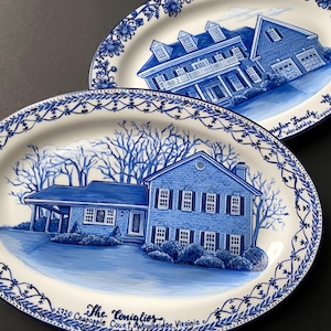 Hand-Painted Custom House Plate: Delft Blue Porcelain Platter