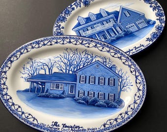 May include: Two blue and white oval ceramic platters with hand-painted images of houses. The top platter has the text "The Hightower Family" and the bottom platter has the text "The Coniglios 2320 Crappie Court, Woodbridge, Virginia".