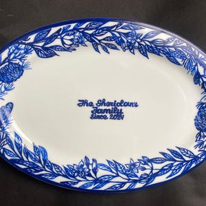 Hand-Painted Porcelain Wedding Plate: Custom Delft Blue Floral Gift