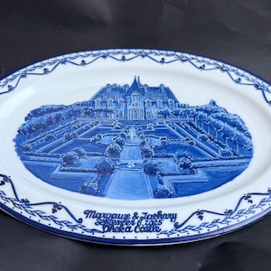 Hand-Painted House Portrait Plate: Custom Porcelain Delft Blue Wall Art