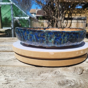 Bonsai Pot / Handmade / (Round) Blue Speckles