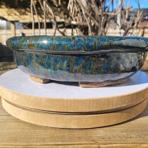 Bonsai Pot / Handmade / (Round) Blue Speckles