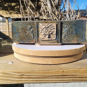 Bonsai Pot / Handmade / Navy Blue Speckle Relief Decoration