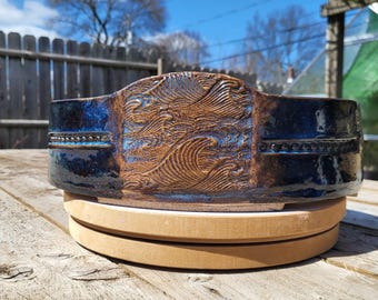 Maceta para bonsái / Hecha a mano / Azul y marrón