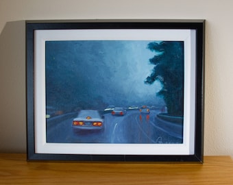 Original Oil Painting Hwy Study Rainy Landscape