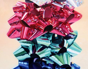 Archival Print of "Dazzle" 8.5" x 11" cute, realistic painting of bows, ribbon, sparkles, glitter