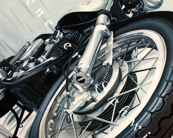 Archival Print of "Vintage Ducati" oil painting of motorcycle, motorbike