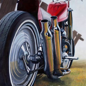 Archival Print of &quot;Sturgis Cocktails&quot; oil painting of motorcycle, motorbike, custom chopper