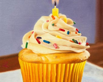 Archival Print of "Make A Wish" 8.5" x 11" Cupcake art, eat me, food art, cute, realistic painting
