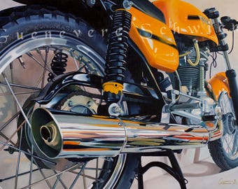 Archival Print of "Desmo Details" oil painting of motorcycle, motorbike, cafe racer, vintage bike