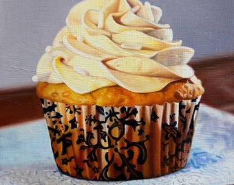 Archival Print of "Banana Cream" 8.5" x 11" Cupcake art, eat me, food art, cute, realistic painting