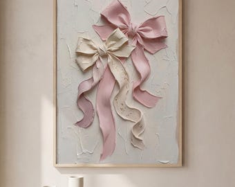 Pink Bow Wall Art Print, Coquette Bedroom Decor, Blush Ribbon Poster, Feminine Home Decor, Girly Room Decor, Aesthetic Pink Room Art