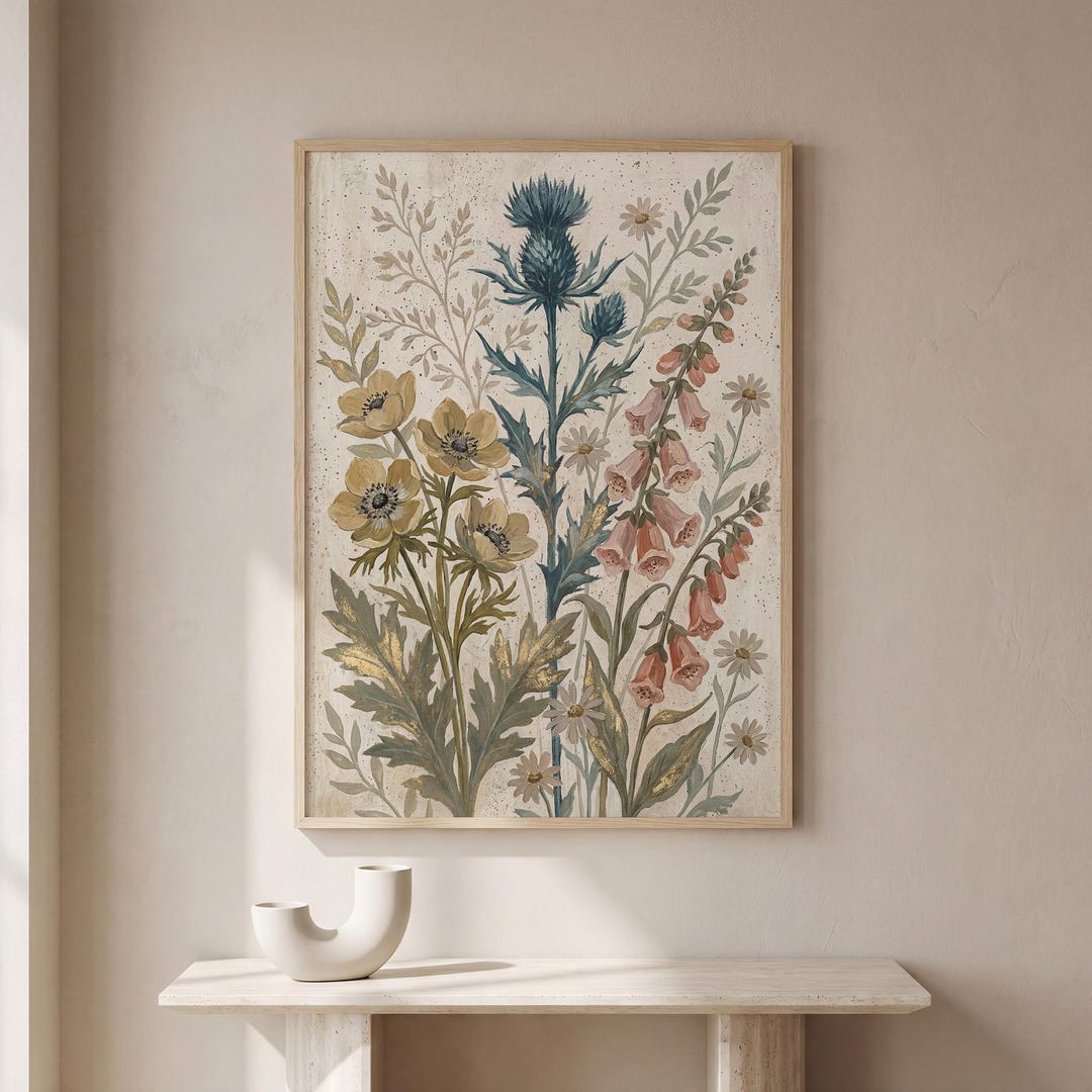 Vintage Botanical Wildflower Print, Cottagecore Floral Wall Art ...