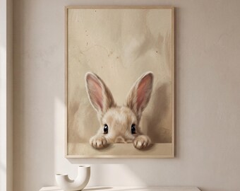 Peeking Bunny Wall Art, Cottagecore Easter Rabbit Print Digital Download