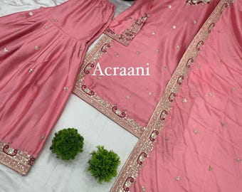 Elegant Pink Embroidered Salwar Kameez Set – Traditional Indian/Pakistani Outfit with Dupatta – Party Wear Suit for Women, Ready to wear 3pc