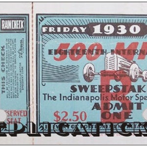 Five Indianapolis 500 1915-1930 Unused Paper Replica Indy Tickets ...