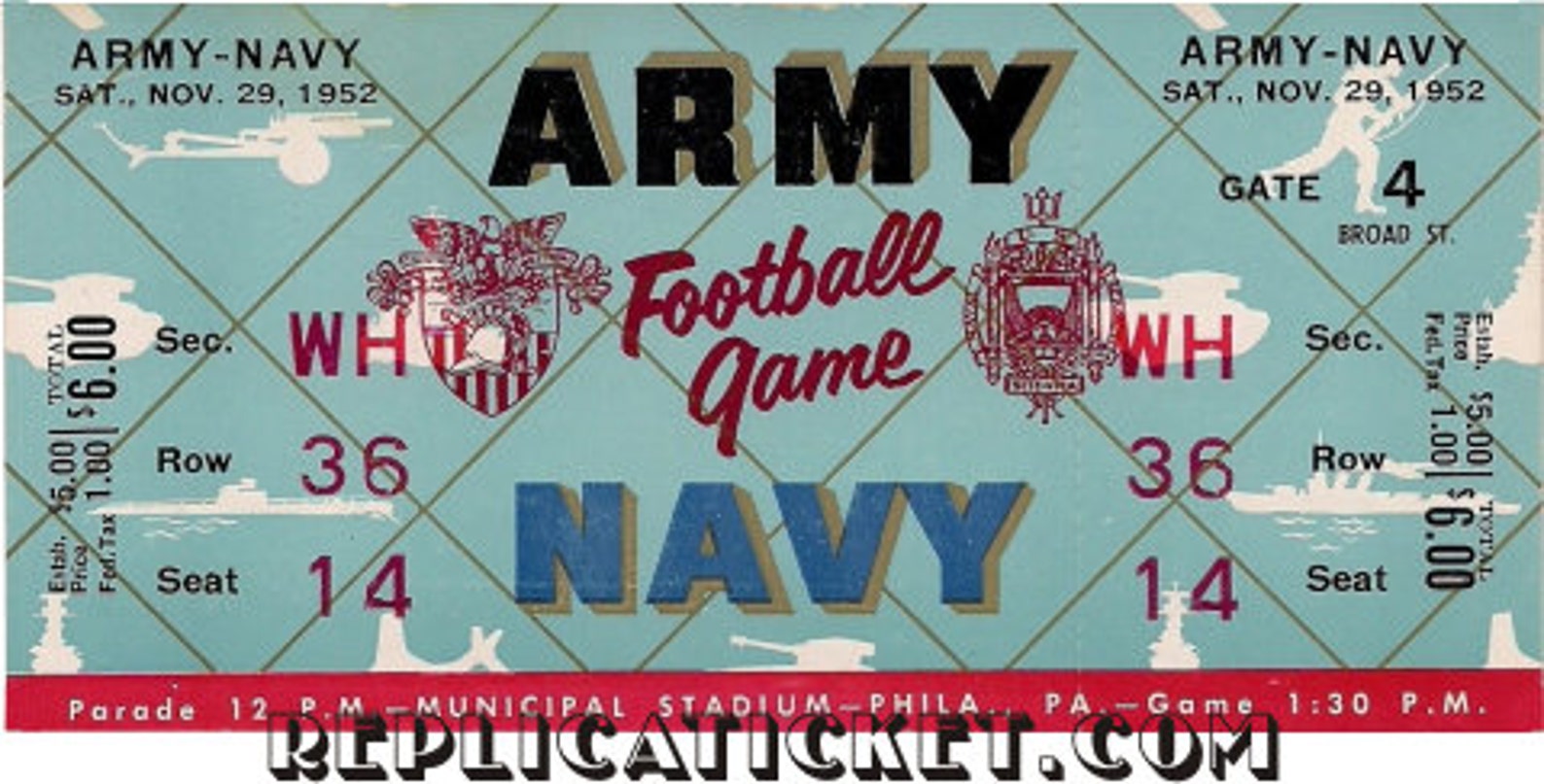 5 1952 1962 Army Vs Navy Replicas of Full Unused Tickets Etsy