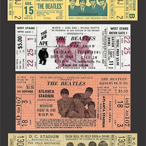 10 BEATLES Bild-TICKETS ungenutzt “Konzert, Rock and Roll, Musik, Scrapbook, Rahmen, REPRINT “+ Bonus”