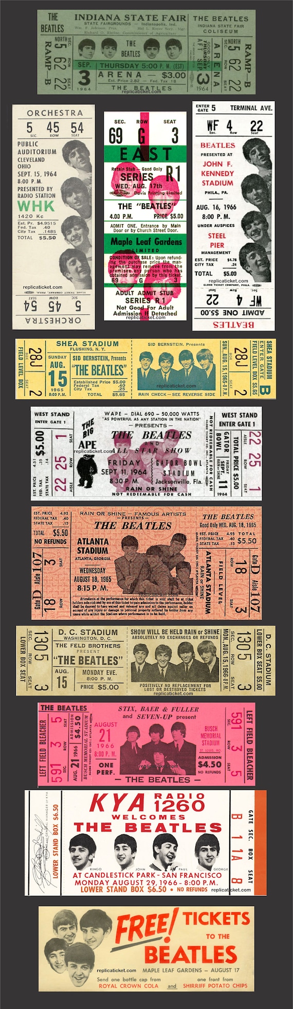 10 BEATLES Picture TICKETS Full Unused Concert, Rock and