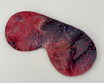 Batik Cotton Sleep Mask: Raspberry Navy, Adjustable Band, Fleece Interior