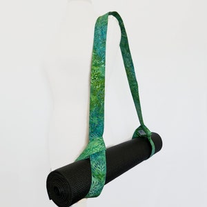 Yoga Mat Carrier - Yoga Mat Strap - Yoga Gift  - Green Leaf Batik