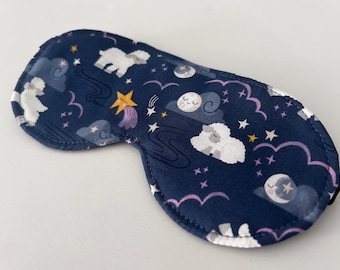 Sleep Mask: Cozy Cotton with Lamb Print (Adjustable, Travel Size)