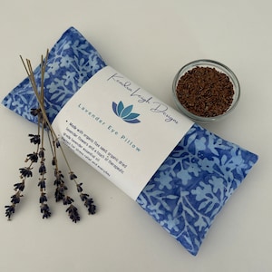 Eye Pillow, Stress Relief, Aromatherapy, Weighted Lavender Mask, Calming Sleep Aid, Meditation Comfort, Periwinkle Batik Design