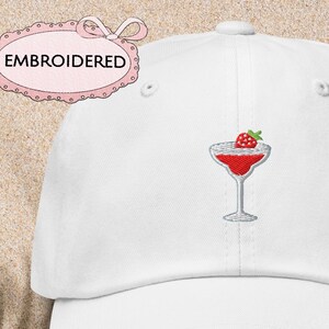 Embroidered Strawberry Martini Dad Hat Cocktail Embroidery Baseball Cap Cute Party Gift Hat for Bachelorette Weekend Summer Drink Aesthetic