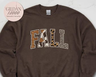 Fall Sweatshirt Animal Print Crewneck Leopard Cow Zebra Patchwork Pullover Autumn Outfit Thanksgiving Shirt Gift for Teacher Coworker Bestie