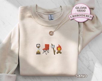 Sweat-shirt de camping brodé confortable pull feu de camp aventure en plein air randonnée nature cadeau pour campeur camping voyage haut famille chemise assortie