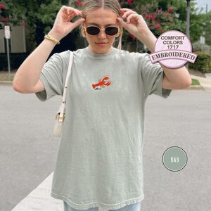 Embroidered Lobster Shirt Maine Coastal T Shirt Funny Seafood Tee Coastal Vacation Gift for Seafood Lover Beach Nautical Ocean Summer Shirt Bay
