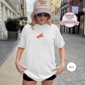 Embroidered Lobster Shirt Maine Coastal T Shirt Funny Seafood Tee Coastal Vacation Gift for Seafood Lover Beach Nautical Ocean Summer Shirt Vit