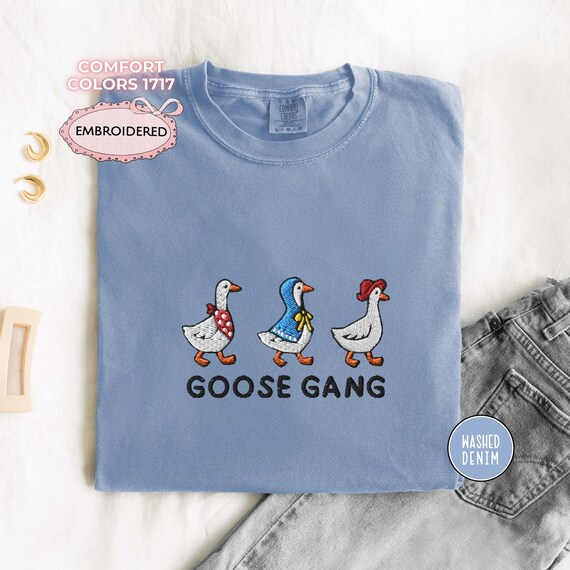Funny Goose Gang Embroidered Shirt Silly Goose T Shirt Cute Animal Tee Gift for Best Friend Family Matching Tee Embroidery Shirt Goose Lover