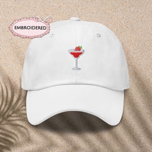 Embroidered Strawberry Martini Dad Hat Cocktail Embroidery Baseball Cap Cute Party Gift Hat for Bachelorette Weekend Summer Drink Aesthetic