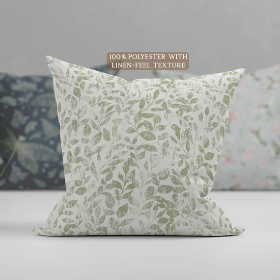 Vintage Botanical Pillow Rustic Sage Green Cushion Cozy Farmhouse Throw Decorative Accent Gift for Home Living Room Natural Pillow Cover