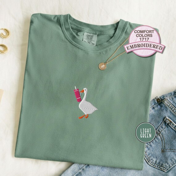 Embroidered Silly Goose Tee Funny Cheeky Animal T Shirt Retro Cottagecore Farmhouse Embroidery Casual Outfit Party Ready Gift for Friend