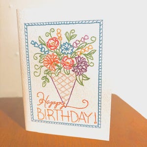 Handmade  Birthday Card Embroidered
