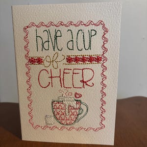 Handmade Christmas Card Embroidered ,  Holiday Greeting Card