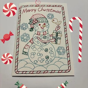 Handmade Christmas Card Embroidered ,  Holiday Greeting Card